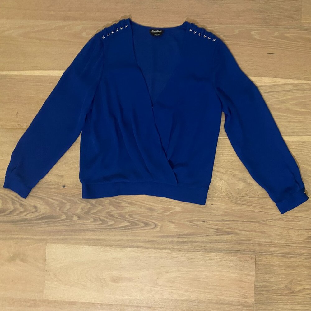 Bebe Royal Blue Wrap Crossover Top Size Large - Picture 2 of 11
